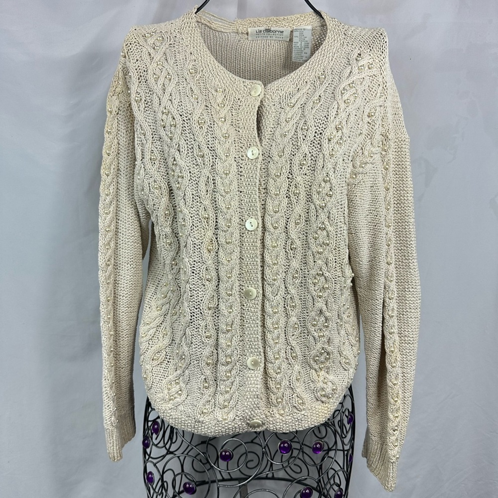 Vintage Liz Claiborne knitted by hand pearl cardigan size SP